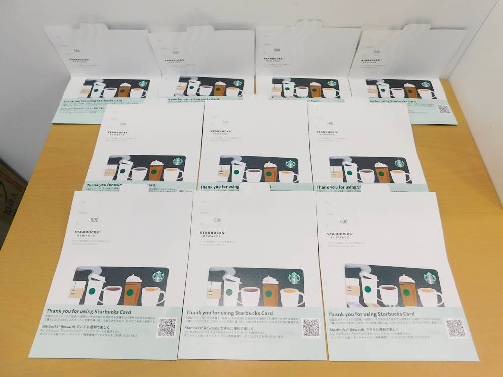 （送料無料）（未使用）STARBUCKS REWARDS スターバックスカード スタバカード 　500円×10枚　額面計：5，000円　残高確認済み