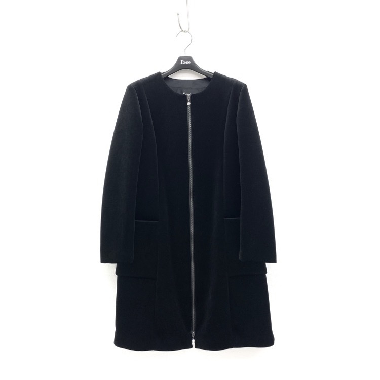 完売！Renè ノーカラージャケット 黒 ベロア34 未使用品 Rene basic ルネ ベロア コート ノーカラー ブラック 34