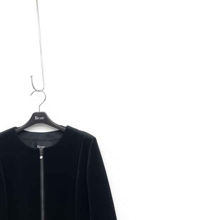 未使用品 Rene basic ルネ ベロア コート ノーカラー ブラック 34