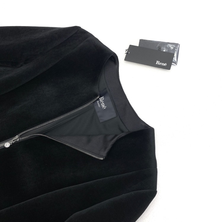 未使用品 Rene basic ルネ ベロア コート ノーカラー ブラック 34