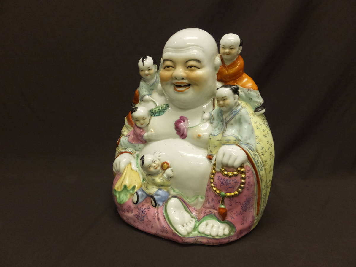 110705] 置物 色絵 粉彩 人物 弥勒仏 五福童子 中国美術 【公式通販】