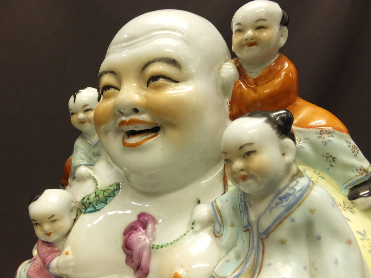 110705] 置物 色絵 粉彩 人物 弥勒仏 五福童子 中国美術 【公式通販】