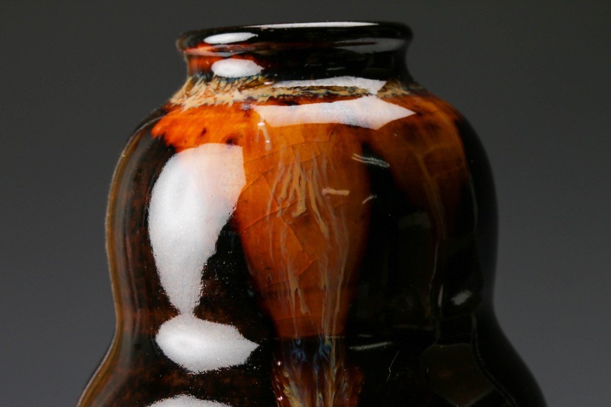 SAG】桶谷定一 瓢形茶入 共箱 仕覆(縞葡萄唐草) 茶道具 本物