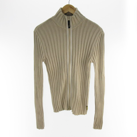 アルマーニ ジーンズ ARMANI JEANS ニットジャケット ドライバーズニット ジップアップ ベージュ コットン M メンズ