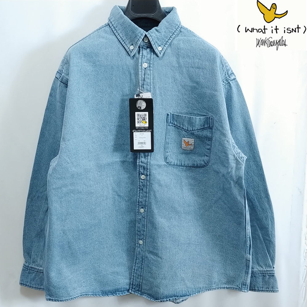 L/新品 What it isNt マークゴンザレス ケミカル デニム ボタンダウン シャツ サックスブルー 73 2H8-63860