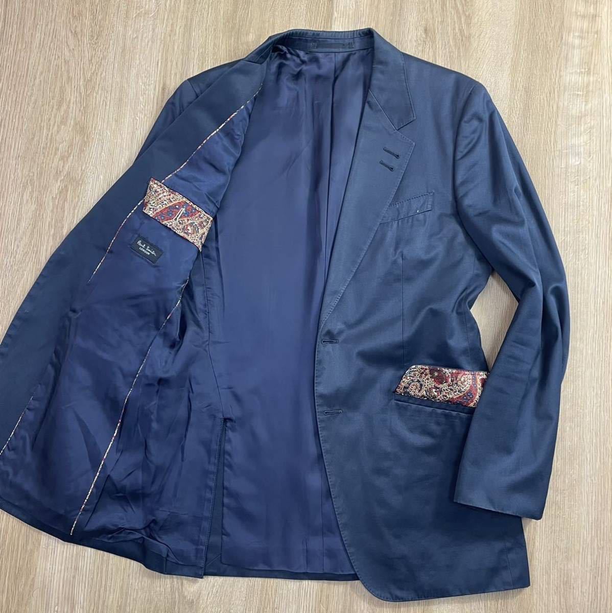 ポールスミス×ロロピアーナ【大人の高級感】Paul Smith collection Loro piana テーラードジャケット ストライプ 花 Lサイズ ネイビー