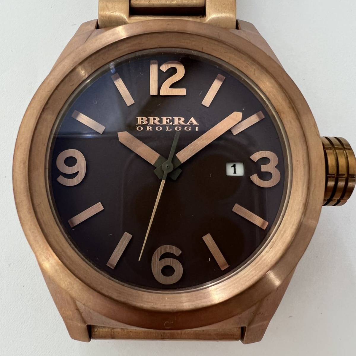★1円スタート★BRERA OROLOGI ブレラ オロロジ デイト メンズ 腕時計 BRETS45 AC04 クォーツ 不動 ブロンズカラー ベルト純正 箱付き