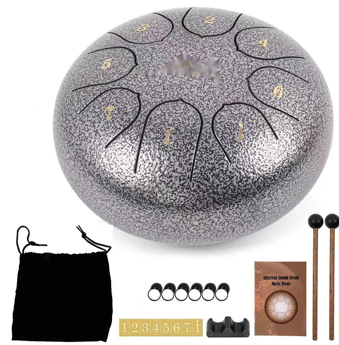 スリットドラム 6インチ8音 タングドラム スチール製 瞑想・ヨガ・癒し・祈り・治法・疲労療 ケース付き 癒し系の音色