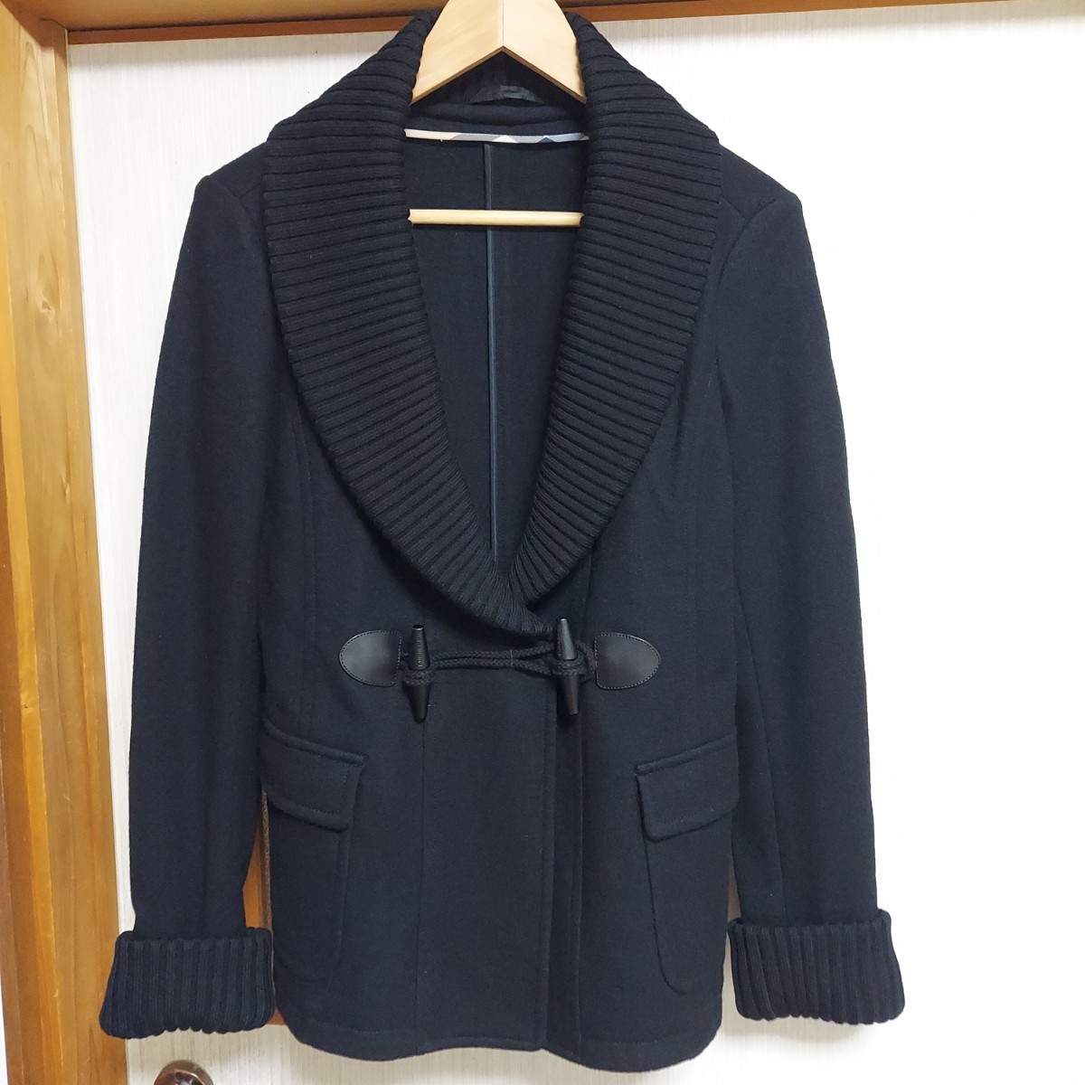 美品　BURBERRY LONDON　バーバリー　リブ　コート　ジャケット トグル　40　ウール　牛革