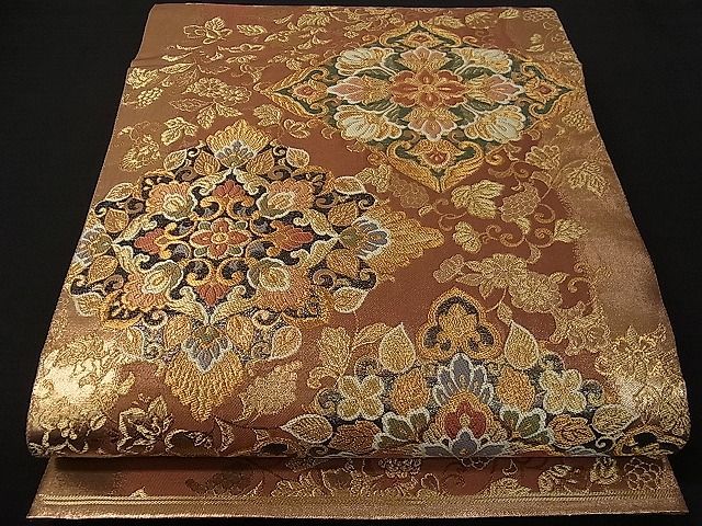 平和屋1■極上　六通柄袋帯　菱花唐草文　金糸　逸品　1s283