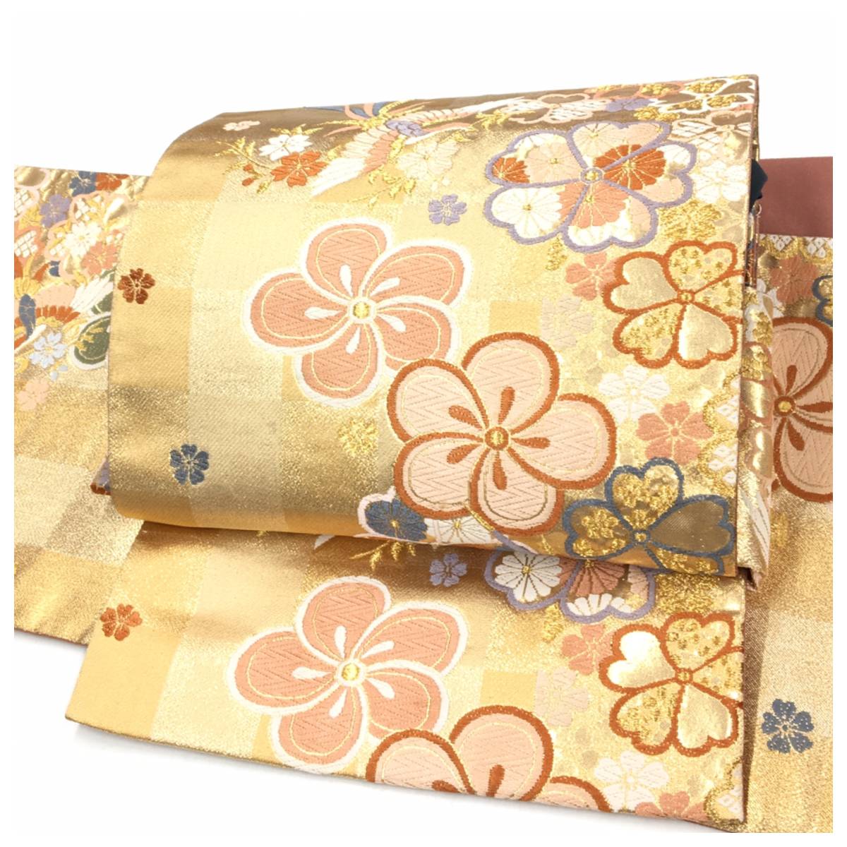正絹 二重太鼓 袋帯 作り帯 美品 高級呉服 伝統の花鳥文様を 華喰い鳥 