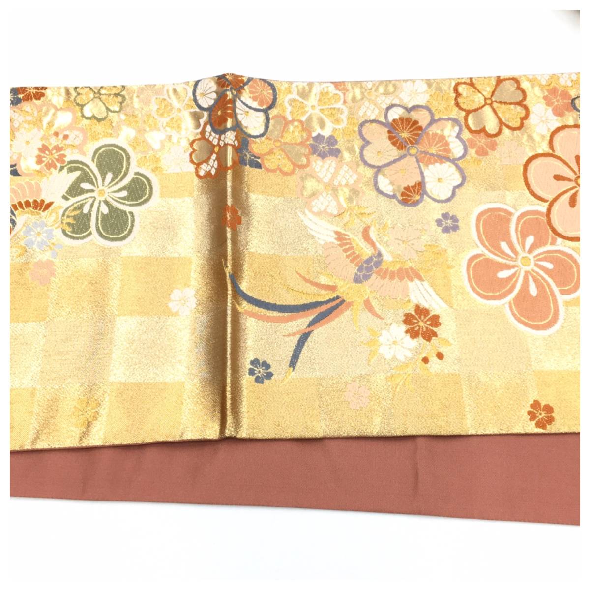 正絹 二重太鼓 袋帯 作り帯 美品 高級呉服 伝統の花鳥文様を 華喰い鳥 