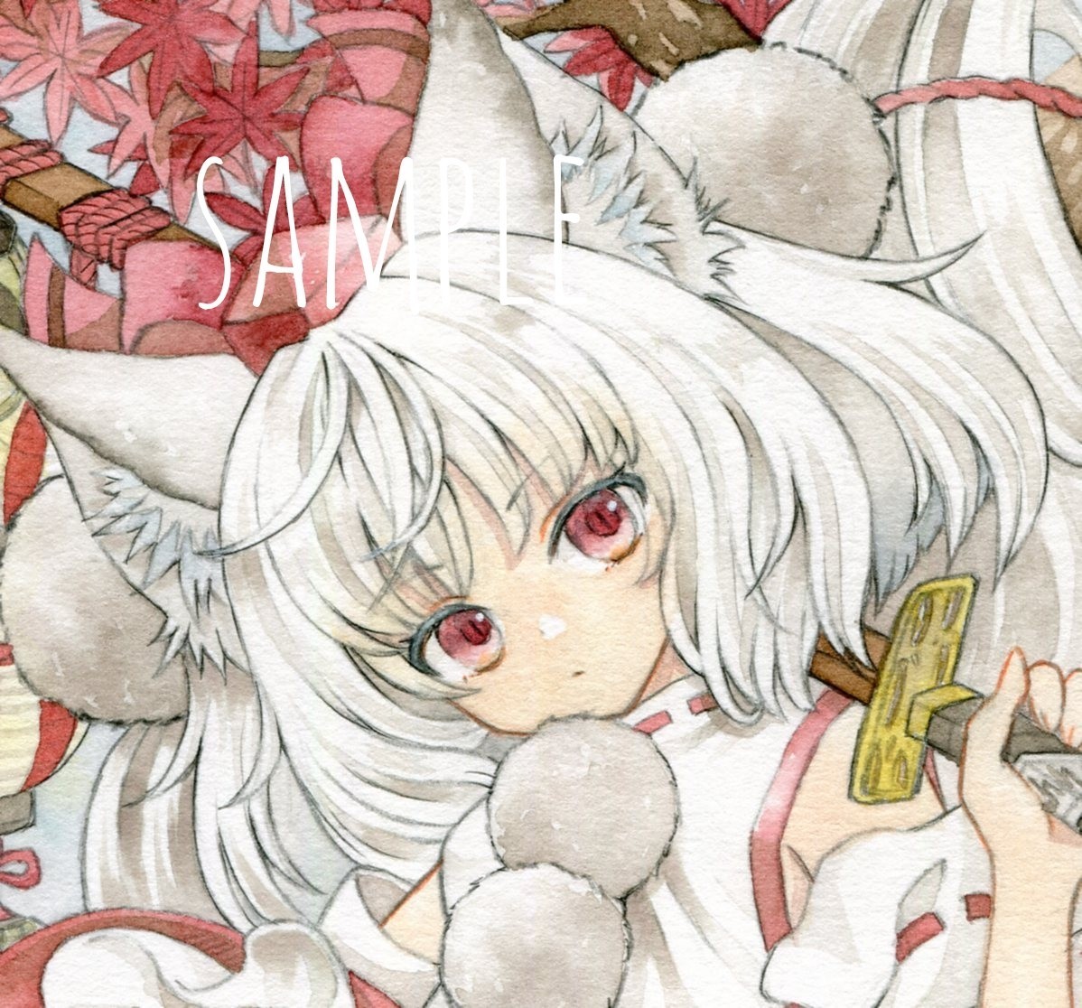 東方Project ☆ 犬走椛 ☆ オリジナルイラスト原画 小色紙 犬走椛 東方