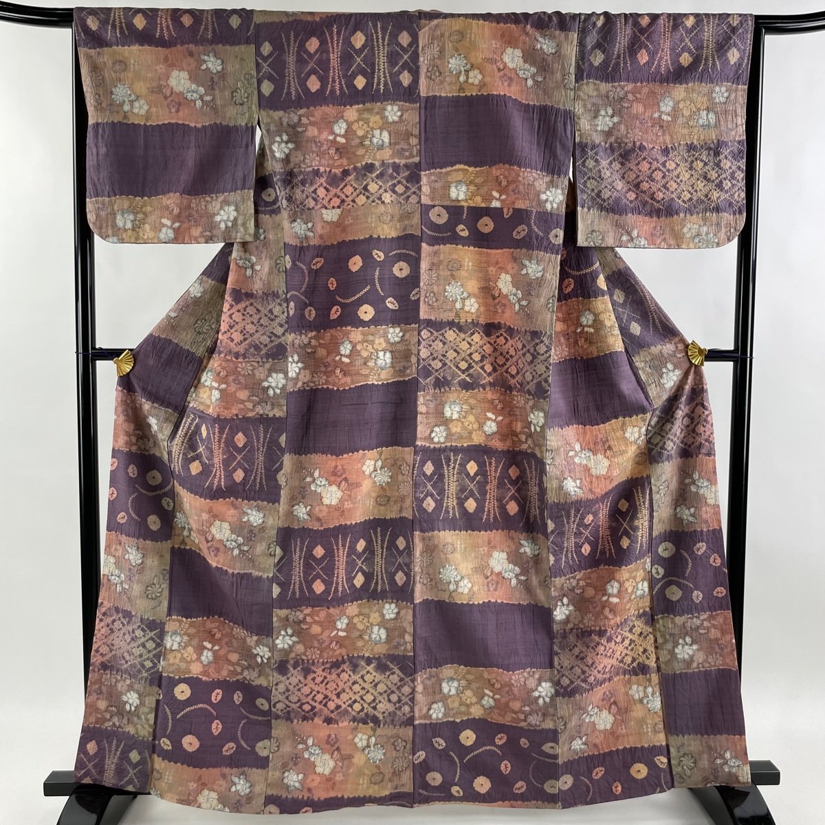 STANDARD 着物屋こころ□上質な小紋 作家物 清水敏郎 型染め 藍 草花文