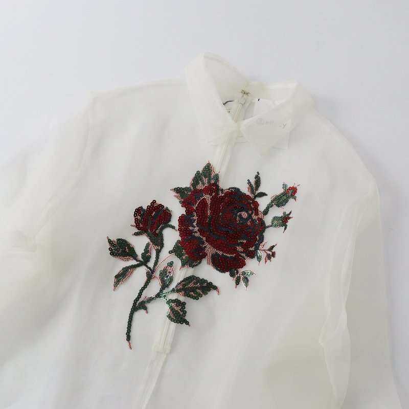 美品 ロイスクレヨン アンドエルシー Lois CRAYON &ellecy スパンコール ローズ シアー ブラウス M/ホワイト シャツ 【2400013622318】