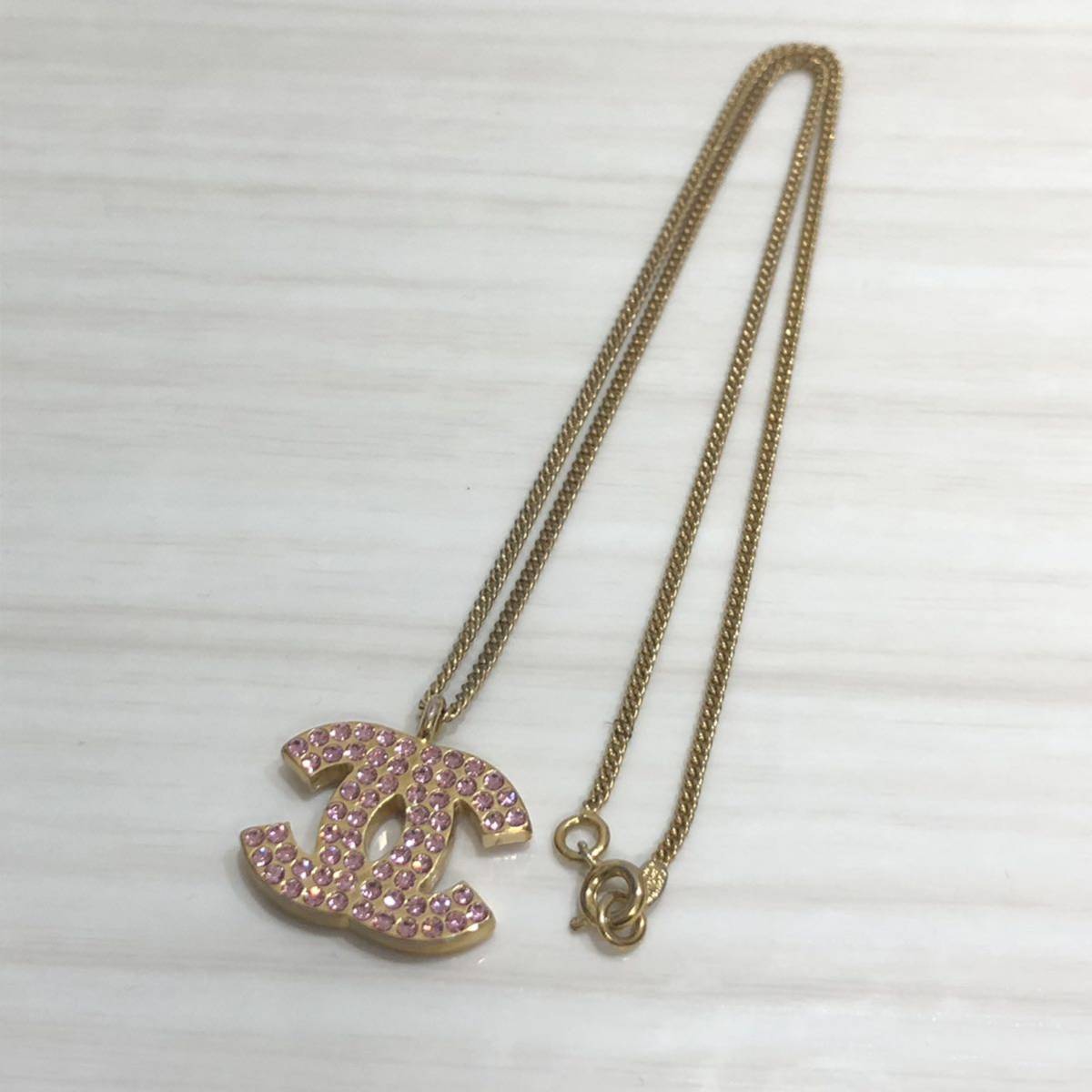 ココマーク シャネル CHANEL ネックレス ラインストーン ライン ピンク 