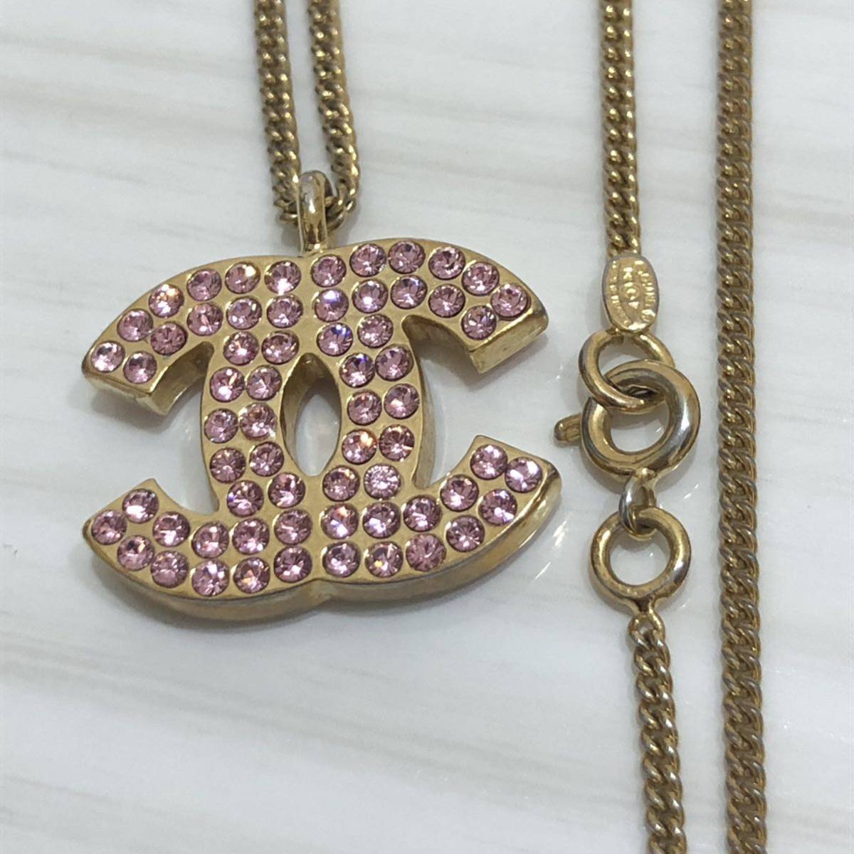 ココマーク シャネル CHANEL ネックレス ラインストーン ライン ピンク 