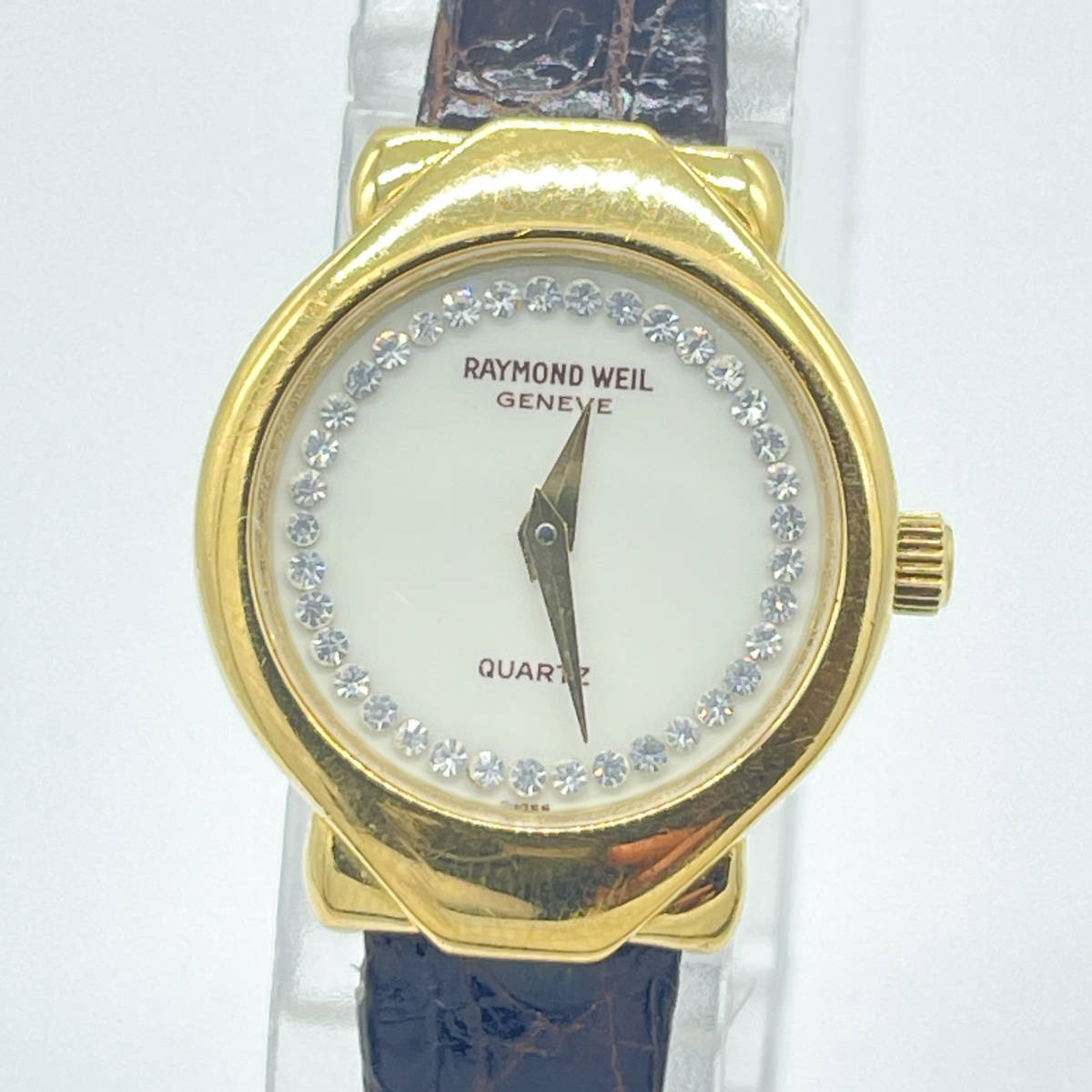 【1円スタート】稼働品 RAYMONDWEIL レイモンドウェイル 5827 18K 18金 ゴールド ストーンベゼル クオーツ レディース腕時計