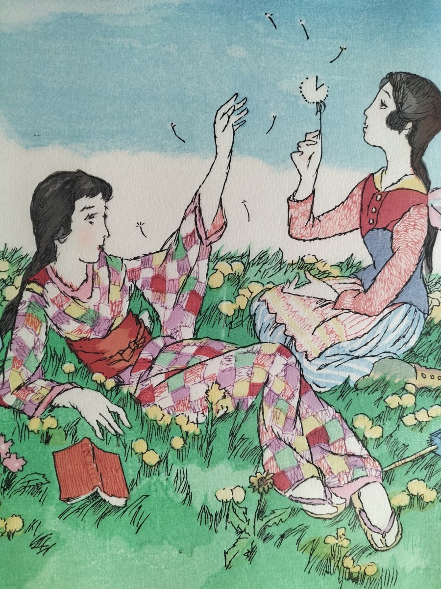 真作保証 竹久夢二 スプリング 版画 リトグラフ 大正ロマン 額装 新作