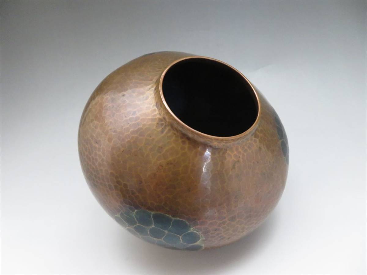 ◇◇玉川堂 鎚起銅器 亀甲文 銅製 花瓶 花器 高さ/約12.5cm