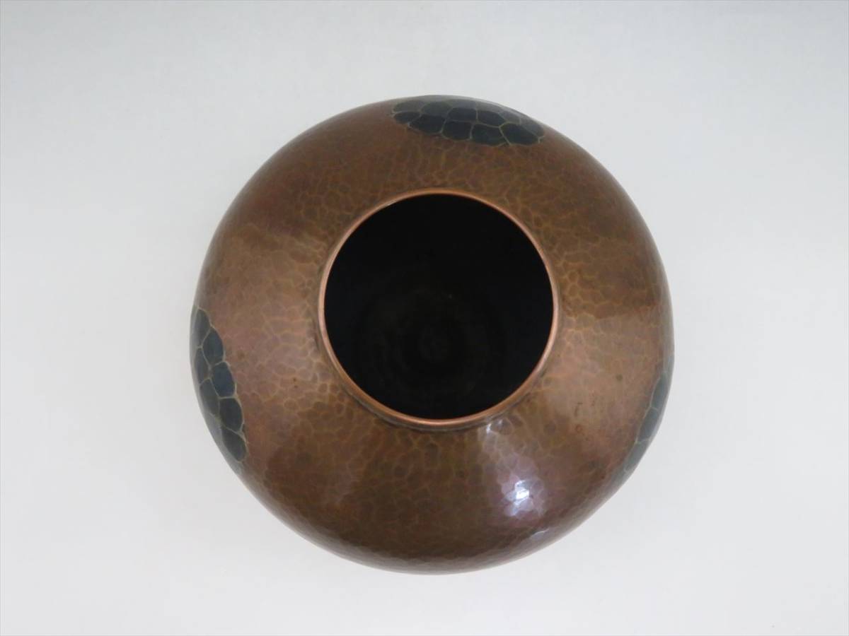 ◇◇玉川堂 鎚起銅器 亀甲文 銅製 花瓶 花器 高さ/約12.5cm