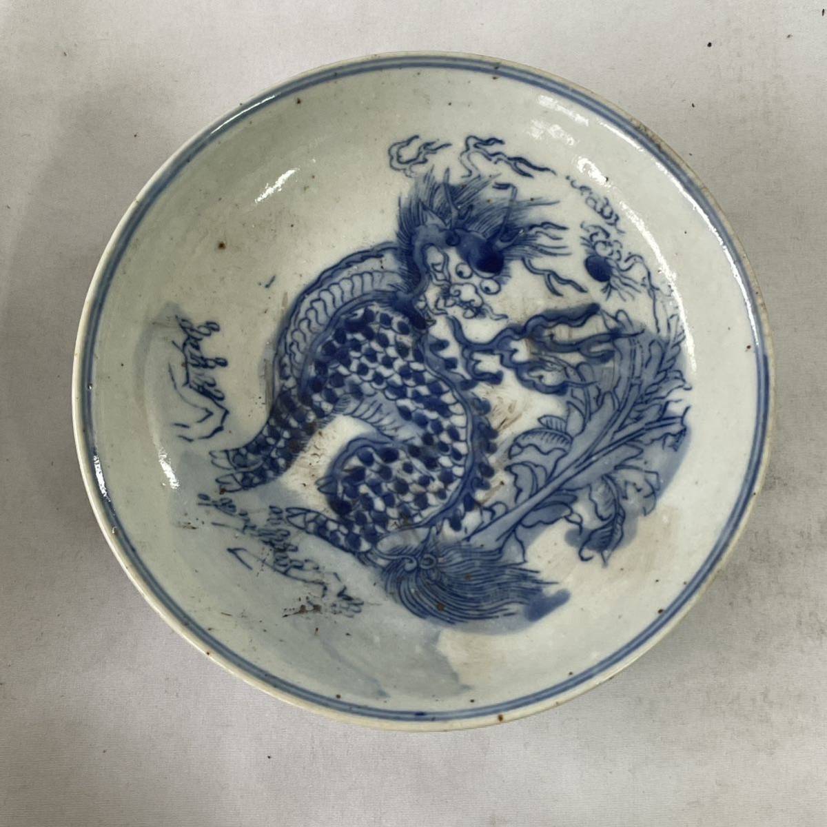時代 中国美術 染付絵替豆皿4客 / 時代物 染付 皿 小皿 龍 唐子 草花紋 