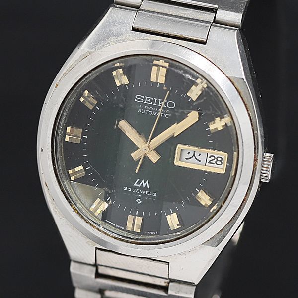 1円 AT セイコー ロードマチック 25石 カットガラス 5606-7340 黒文字