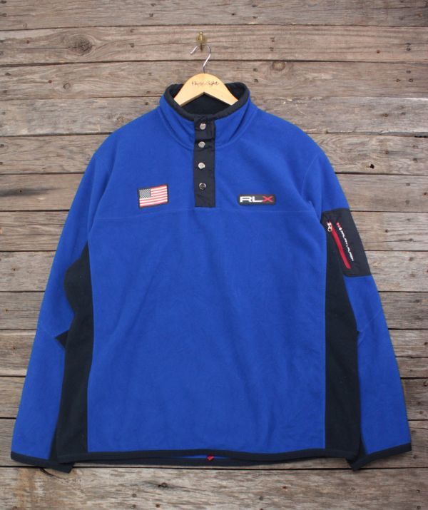 ラルフローレン RLX プルオーバー フリース 青×黒 表無し(L～XL) RLX