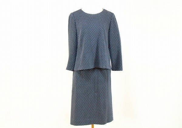 NEMIKA ネミカ Leilian レリアン 綺麗め セットアップ トップス 長袖 スカート 大きい ドット柄 13 紺 ネイビー レディース [826475]