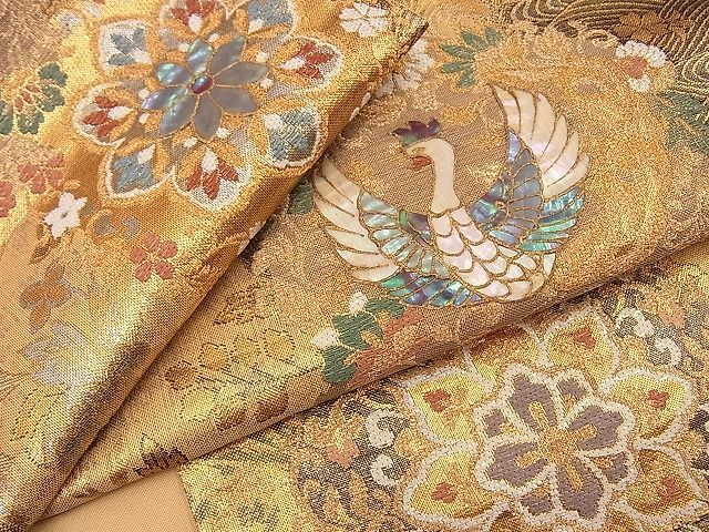 袋帯 鳳凰　正倉院 平和屋野田店□袋帯 螺鈿 鳳凰正倉院花文 プラチナ箔 逸品 n-hj7364