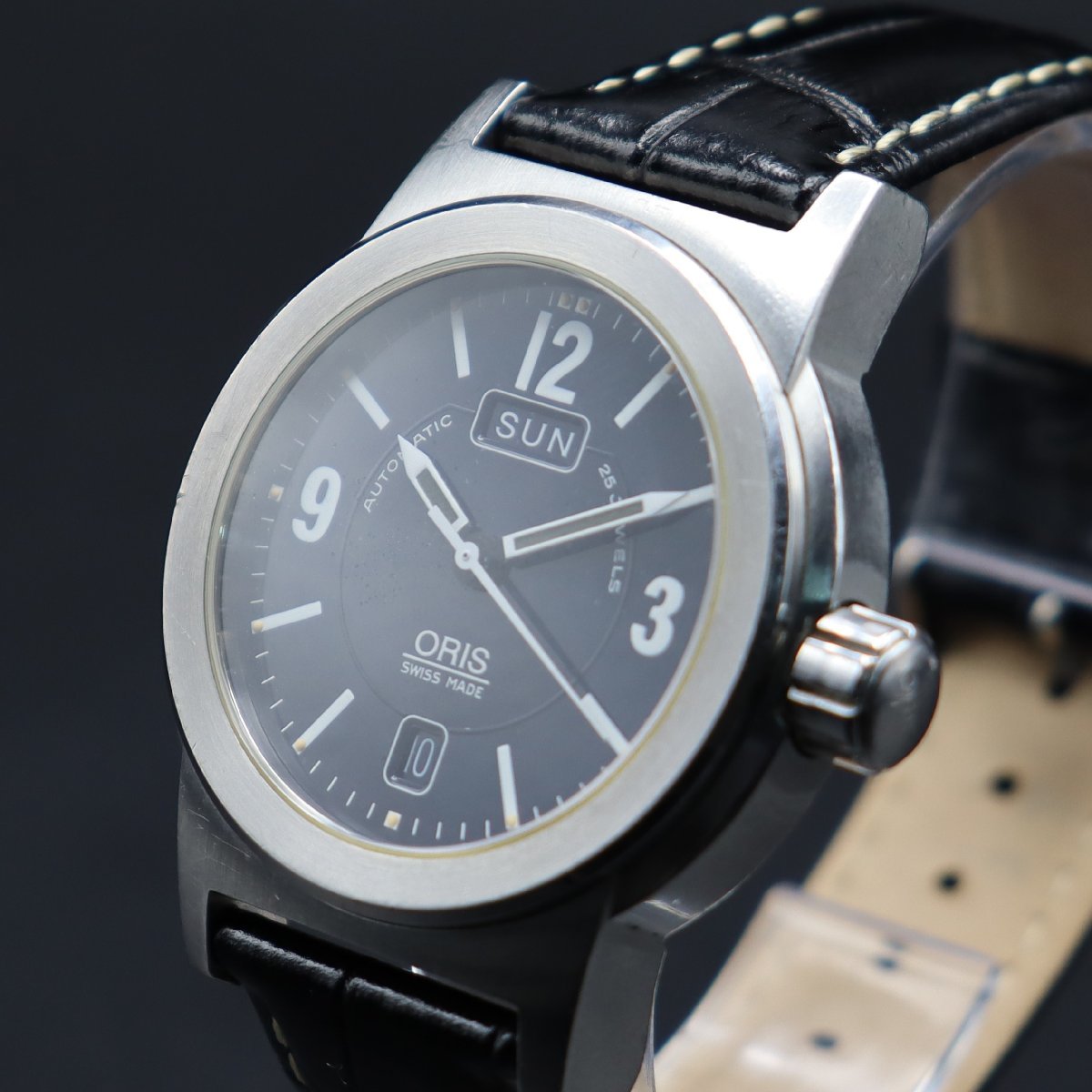ORIS オリス 7500 cal.635 自動巻 25石 飛び数字黒文字盤 裏スケ