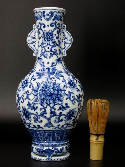 2594 青磁　花瓶　花台付　時代物 台湾 暁芳窯 青花白磁 酒瓶 0 台湾 暁芳窯 釉下彩