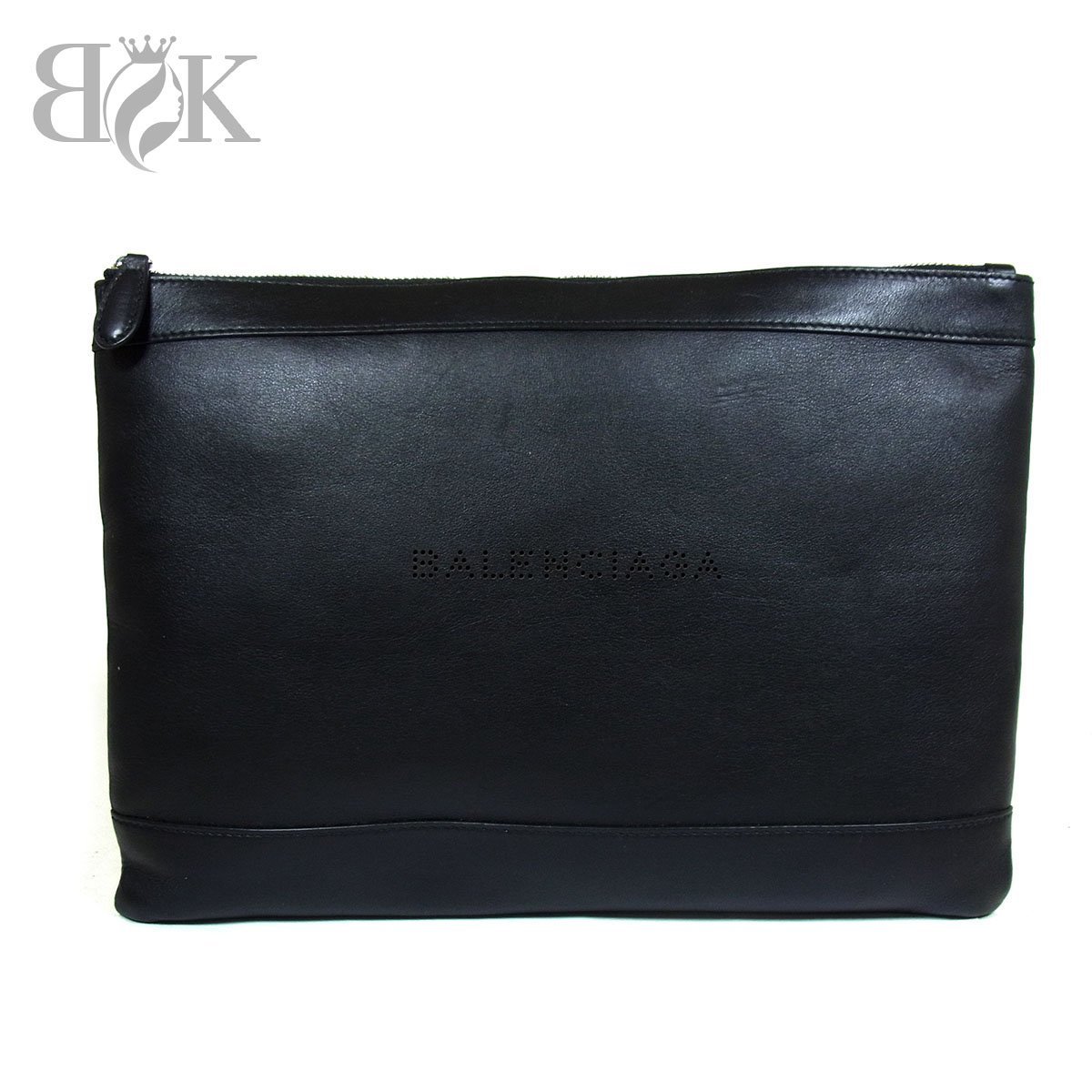 バレンシアガ ネイビークリップ クラッチバッグ 538735 セカンドバッグ ブラック レザー BALENCIAGA ◆