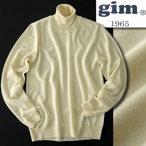 新品 gim ジム 秋冬 12G 梳毛 天竺 ウール タートルネック ニット M 白 【I41874】 メンズ セーター ウォッシャブル 洗濯可能 ハイネック