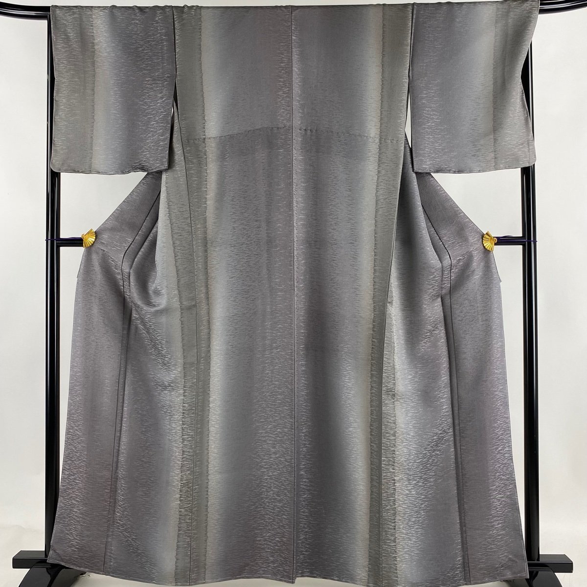 小紋 身丈160.5cm 裄丈67cm M 袷 幾何学 地紋 ぼかし 灰紫 正絹 秀品 【中古】