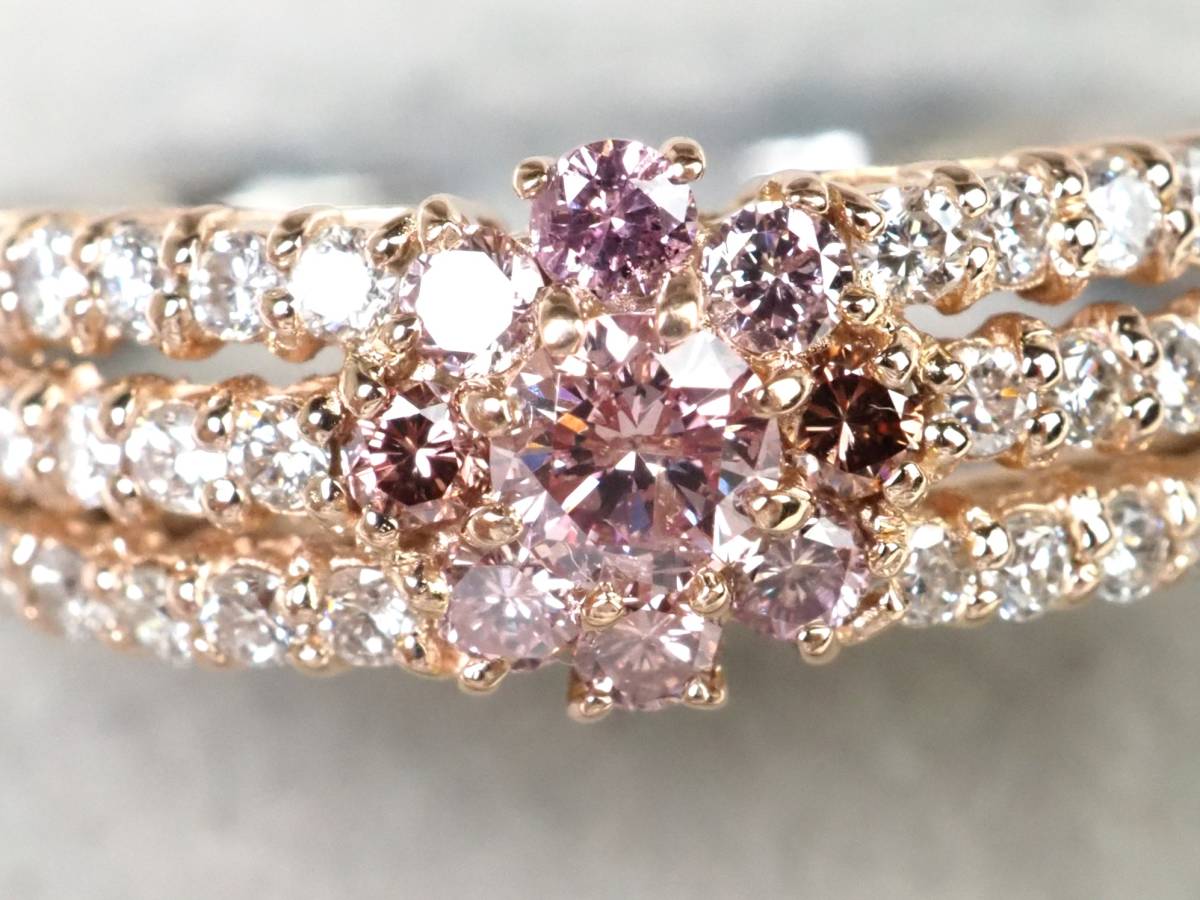 【2715A】K18/Pt900ピンクゴールド/プラチナ 天然ダイヤモンド ピンク＆クリア 計0.76ct/0.32ct/0.44ct/5.1g リング 指輪 ♯14_2