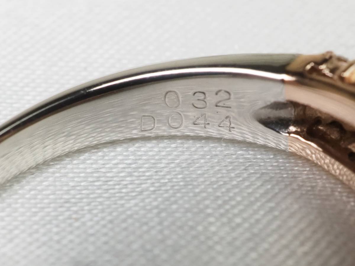 【2715A】K18/Pt900ピンクゴールド/プラチナ 天然ダイヤモンド ピンク＆クリア 計0.76ct/0.32ct/0.44ct/5.1g リング 指輪 ♯14_9