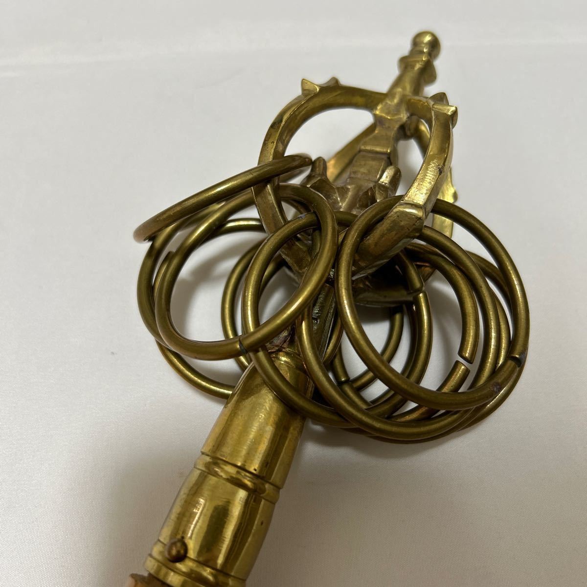 四面 錫杖】真鍮製 仏具 法具 寺院 袈裟 僧侶 仏教 法衣 袈裟 供養