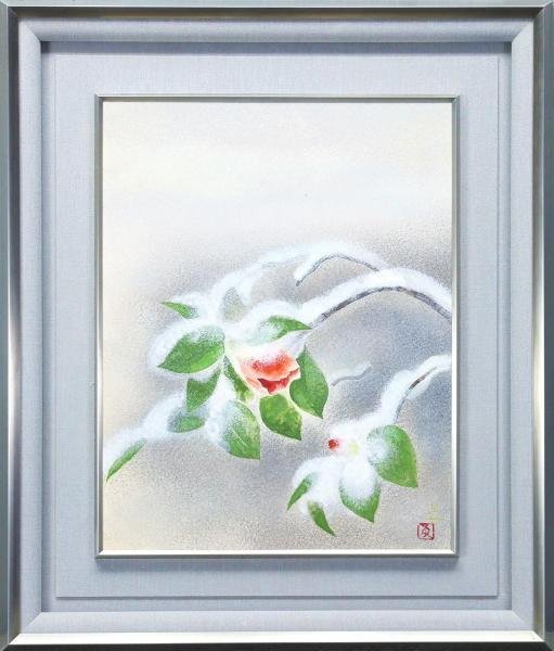 中村白玲「薔薇」日本画 日展会友 金落款/共シール付 額装美品　タトウ箱付　f3 中村白玲「薔薇」日本画 日展会友 金落款/共シール付 額装美品 タトウ