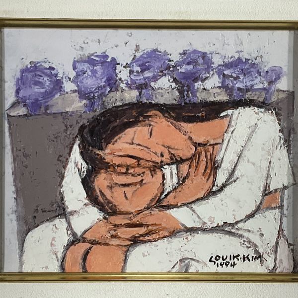 現代美術 金守益(SOUIK KIM) 肉筆原画　【家族】 真作□油彩□金守益(Kim Souik・キムイースク)□母情□韓国人現代