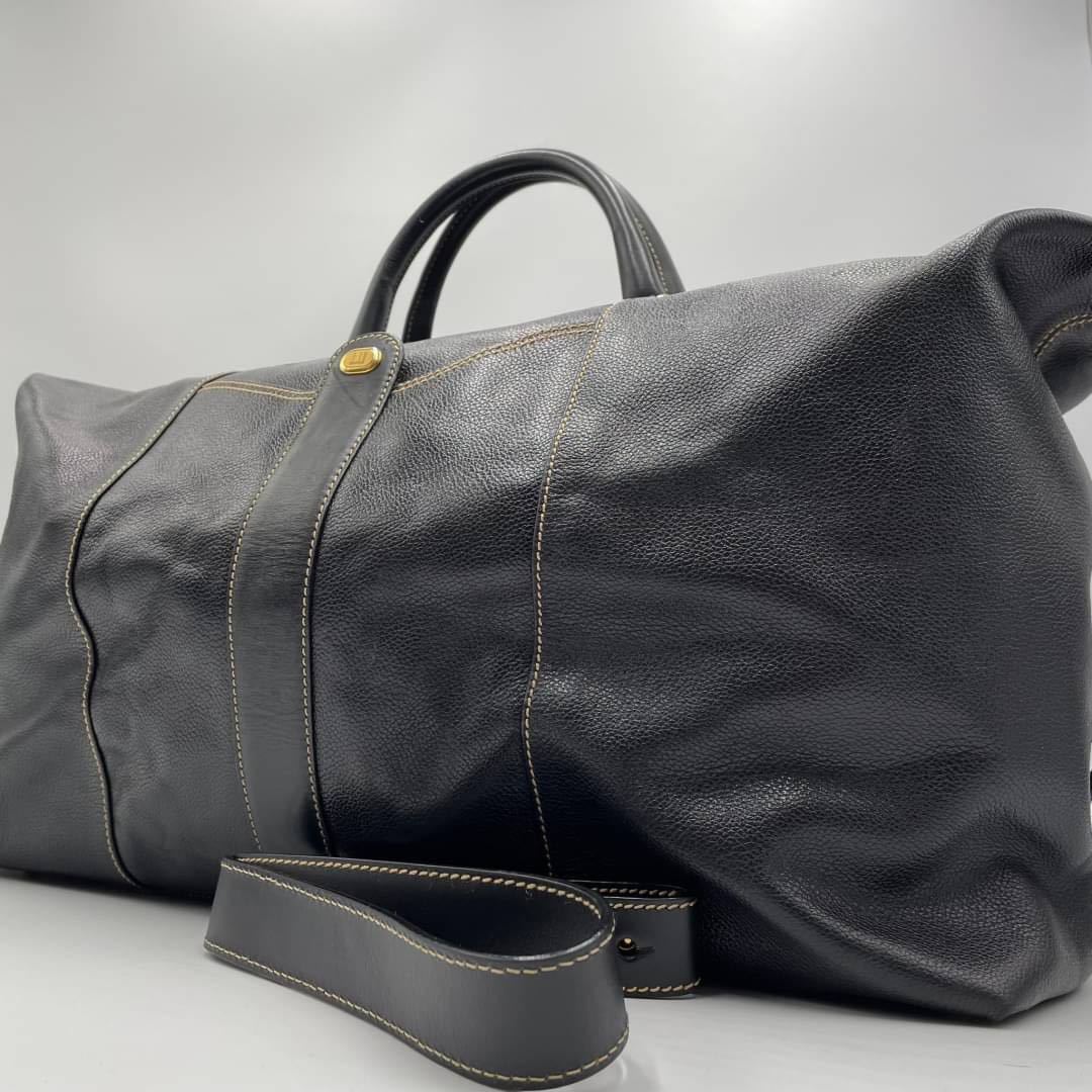 1円 Dunhillオールレザー 美品ボストンバッグ 黒 ダンヒル ゴールド金具 大容量 ネームタグ付 ビジネス 通勤 出張 旅行 メンズ  日本流通自主管理協会加盟店（AACD）