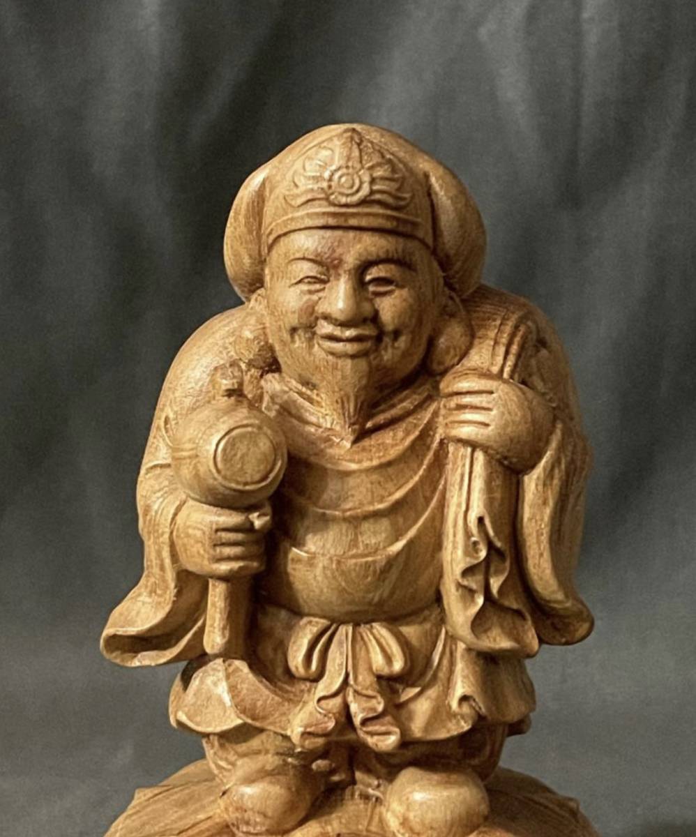 HOT，低価】 極上品 仏教工芸品 一刀彫 総ケヤキ材 福神 恵比寿 大黒
