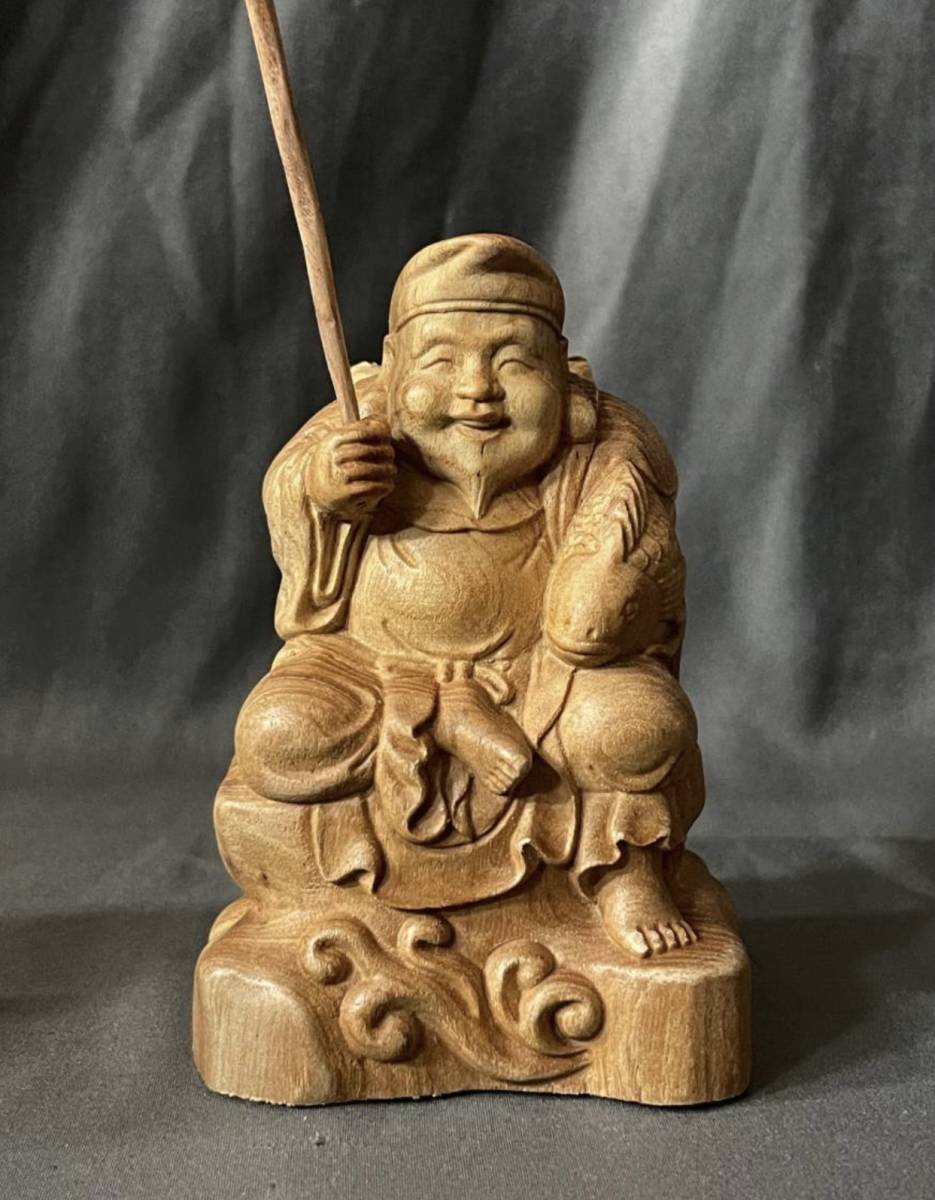 HOT，低価】 極上品 仏教工芸品 一刀彫 総ケヤキ材 福神 恵比寿 大黒