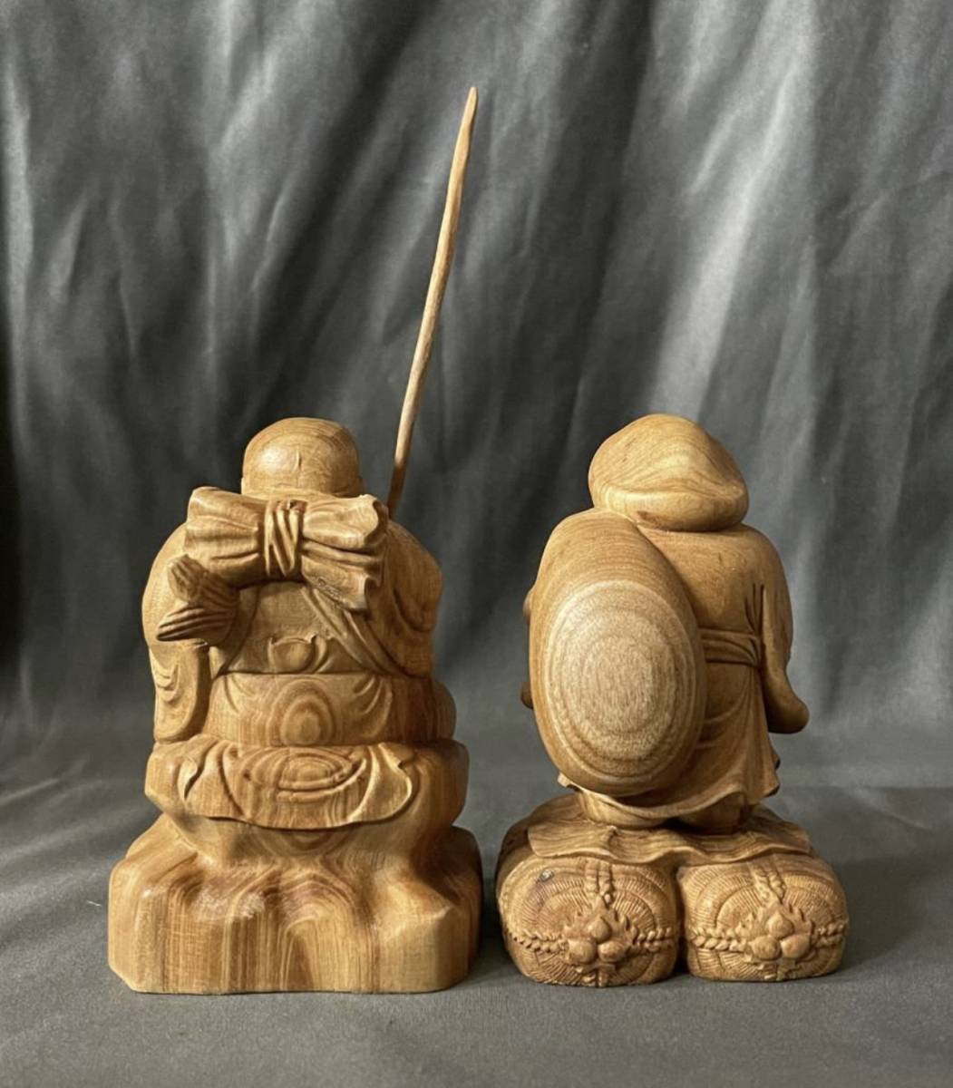 HOT，低価】 極上品 仏教工芸品 一刀彫 総ケヤキ材 福神 恵比寿 大黒