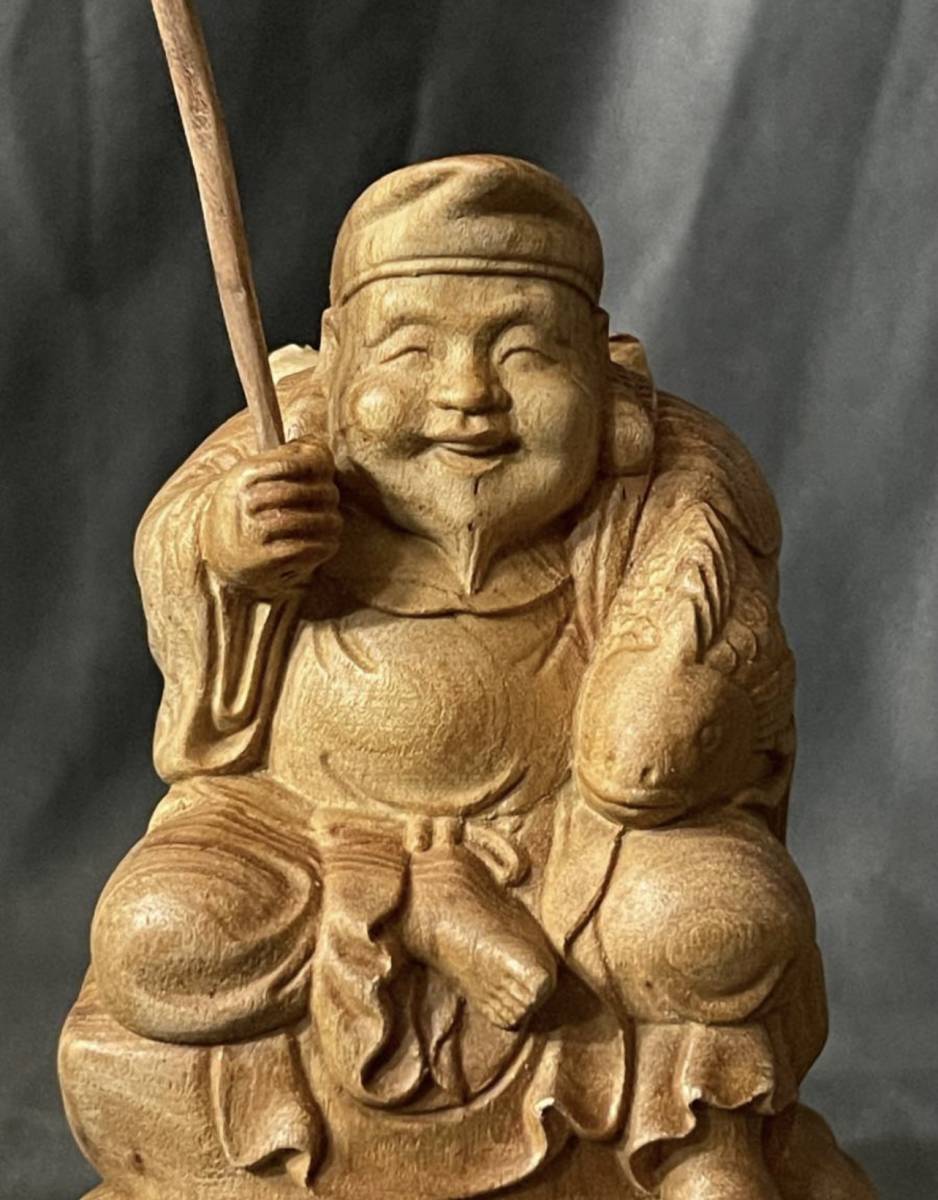 HOT，低価】 極上品 仏教工芸品 一刀彫 総ケヤキ材 福神 恵比寿 大黒