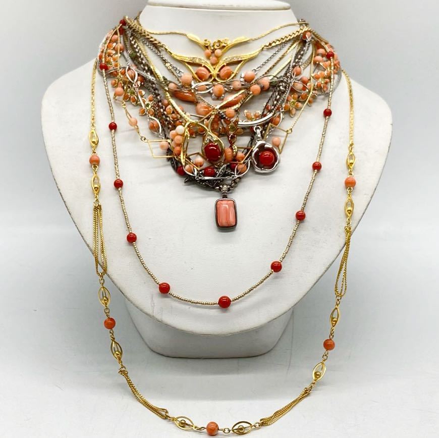 珊瑚ネックレス5点おまとめ］d 重量約254.5g サンゴ さんご necklace