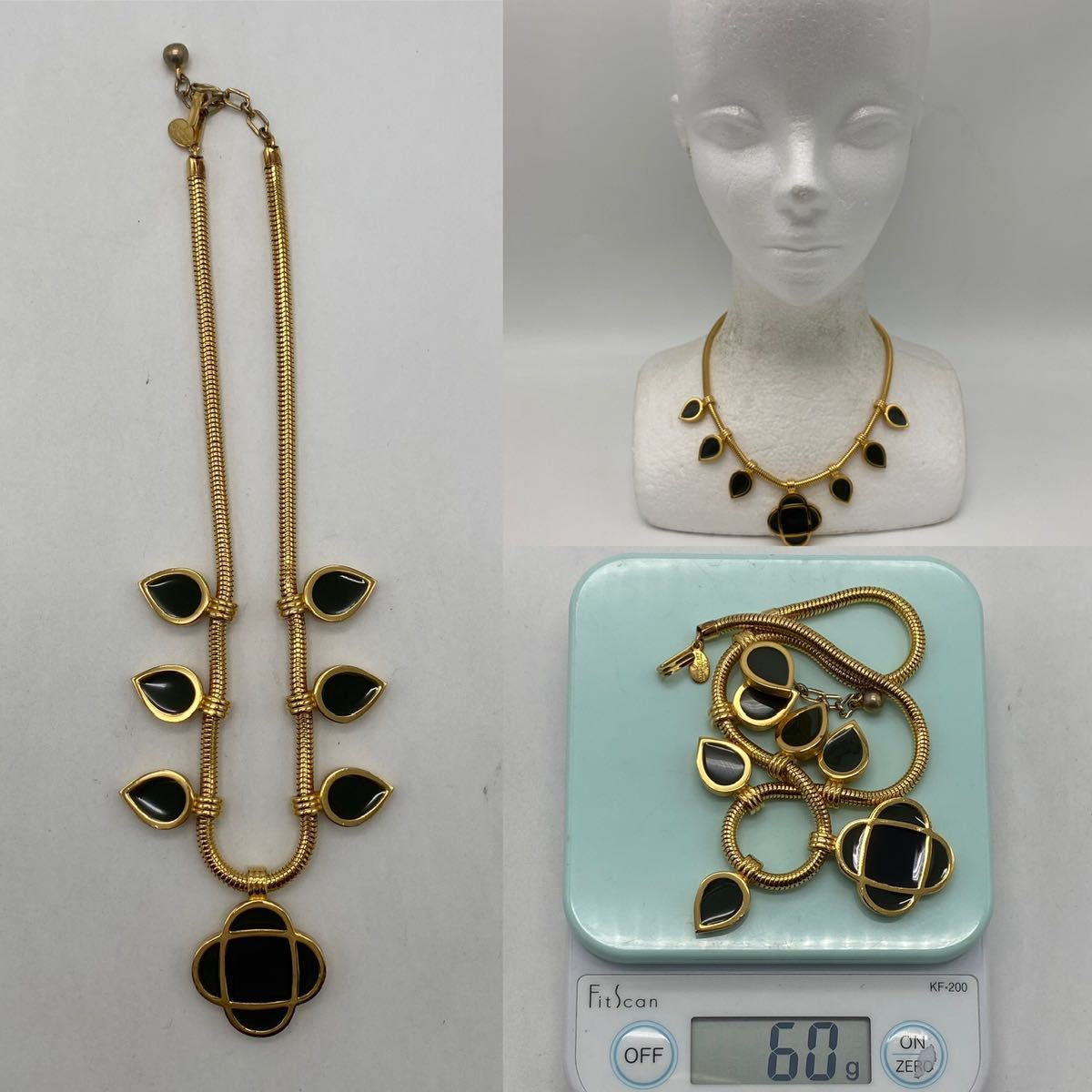 美品 Givenchy ジバンシー ネックレス ゴールド×ブラック Gロゴ