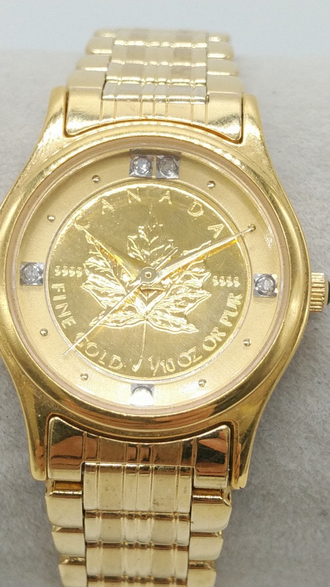 レディース腕時計 クォーツ コインウォッチ カナダ メイプルリーフ金貨 1/10oz オンス SK-148-C