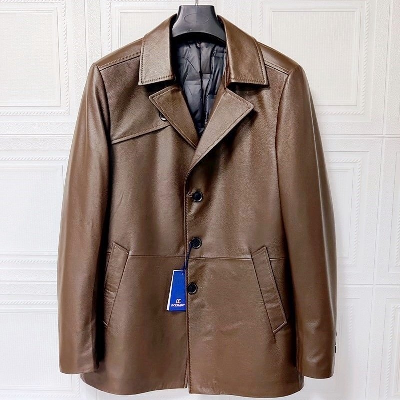 贅沢の極み レザーダウンジャケット■新品 山羊革 レザーコート ライダース メンズ 本革 ダウンコート 防寒 ブラウン(2XL-3XL程度) A7280-1