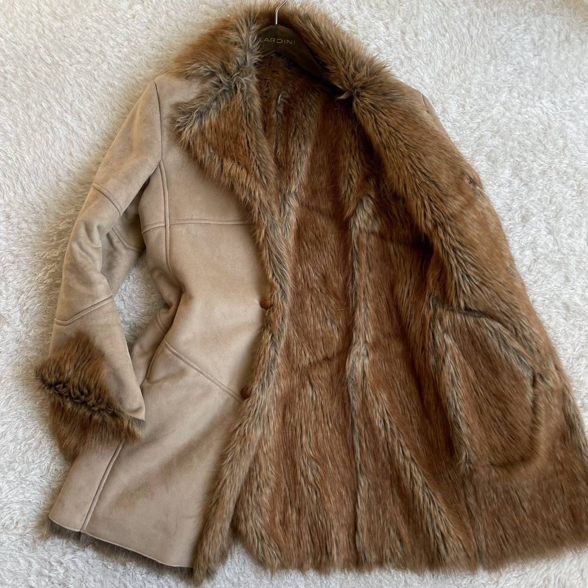 【MORGAN HOMME/モーガン】秋冬人気モデル◎フェイクムートン スエード調 胡桃ボタン 裏ファー キャメル チェスターコート(L)美シルエット